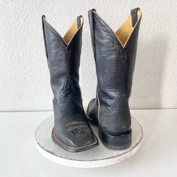 Rod Patrick Mens Cowboy Boots 7.5EE Black Smooth Ostrich Western Square Toe - Picture 10 of 10